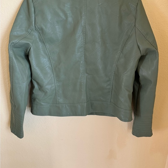 Baccini Olive Mossy Army Green Faux Leather Biker Jacket Petite Large - Picture 6 of 6